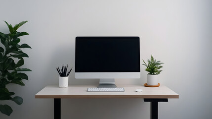 Minimalist Home Office Setup with Natural Light and Plants for Remote Productivity