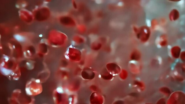 A highly detailed 3D-rendered visualization of red blood cells suspended in plasma, representing medical science, circulation, and hematology research.  
