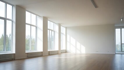 Fototapeta premium Spacious Room with Abundant Natural Light and Hardwood Floors