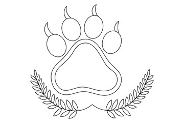 Dog paw continuous one line art and isolated outline  vector illustration design