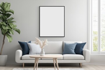 mock up poster frame in modern interior background, living room, Contemporary style
