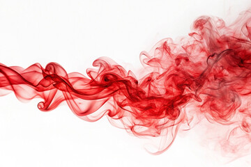 Abstract red smoke swirls on white background.