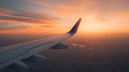 Fototapeta premium Breathtaking Paris Skyline from Aircraft Wing at Sunset