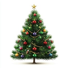 Obraz premium Christmas tree decorated with ornaments isolated on white background