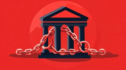 Illustration of a chained building symbolizing restriction and limitation.