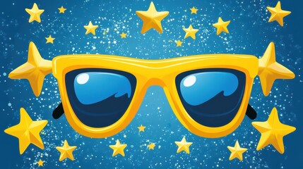 A vibrant yellow sunglasses adorned with star patterns, showcasing a unique and playful design that captures attention and adds flair to any outfit.
