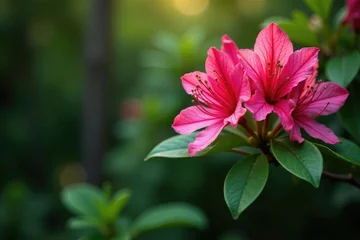 Dense foliage surrounds the azalea's twisted stem, nature, azalea © Maneerat