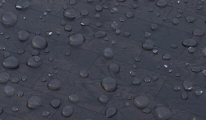 Water drops, rain, wet floor, 3D illustration