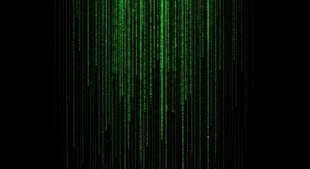 digital matrix, green data streams, vertical lines, cyberpunk aesthetic, black background, computer code, binary rain, digital downpour, neon green, abstract technology, futuristic interface, data vis