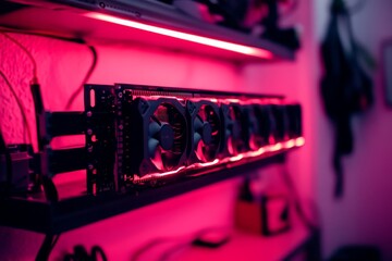 High-Performance Graphics Card Setup with Neon Lighting Effects