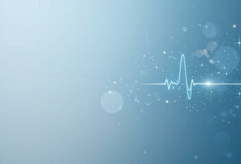 Modern Abstract Digital Illustration Glowing Heartbeat Line Sparkles Soft Blue Gradient Background - Uplifting Health Wellness Concept Spring Marketing Materials