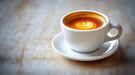 Photo - Aromatic Coffee Cup with Heart Latte Art on Wooden Table