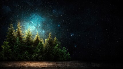 Fototapeta premium Night forest scene on wooden surface