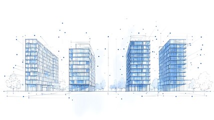 Modern Architectural Cityscape with Towering Glass Buildings and Technological Illumination