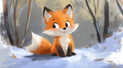 Obraz premium Cute cartoon baby fox vector-style hand-drawn illustration