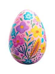 Fototapeta premium Multicolored Easter egg featuring vibrant floral designs for spring celebrations, multicoloured Easter bunny egg without shadow png image, Easter egg hunt
