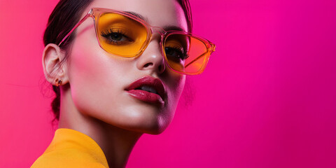 Side Profile of Stylish Woman with Yellow-Tinted Sunglasses