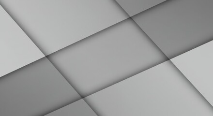 Obraz premium Minimalist geometric composition, overlapping paper sheets, subtle shadows, clean lines, white and light gray tones, abstract design, high contrast, sharp edges, folded paper texture, architectural si