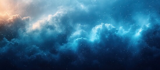 Obraz premium Dramatic cosmic cloudscape with blue and orange hues, stars and particles.
