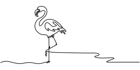 Single Line Animal Drawing Flamingo, Continuous single line art of flamingo drawing ear and outline vector illustration, Flamingo bird in continuous one line art drawing. Vector illustration isolated.