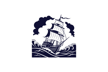 pirate ship silhouette vector art illustration on a white background