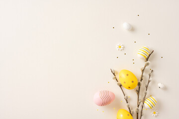 Easter-themed composition with colorful eggs on willow branches, perfect for seasonal celebrations