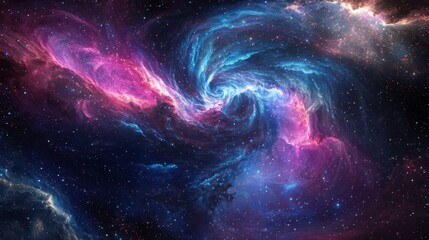 A massive cosmic storm twists a nebula into hypnotic fractal spirals, forming breathtaking celestial waves