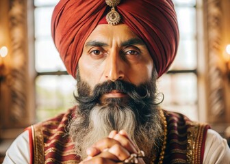 Artisan studio photography cultural portrait of a bearded south asian man in traditional attire
