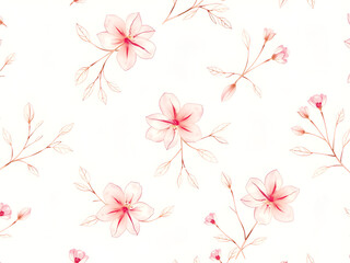 Fototapeta premium Seamless Pink-Red Floral Pattern on White Background