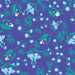 Vector Seamless pattern with wild baby blue flowers. Blue Bells Repeat Pattern