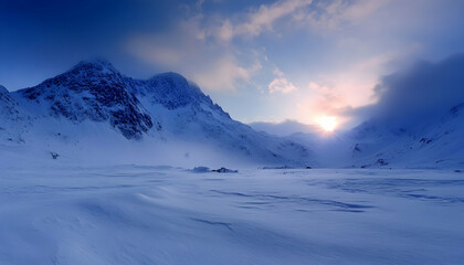 Fototapeta premium Photo - Winter Wonderland Sunrise Snow Mountains Landscape Scenic