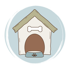 Cute hand drawn logo design templates, icons and badges for social media highlights cover with dog house with dog food bowl 