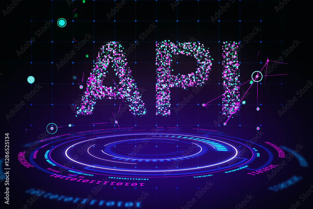 Fototapete api digital concept with glowing holographic elements. 3d rendering