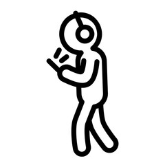 Walking with phone and headset Icon with Outline