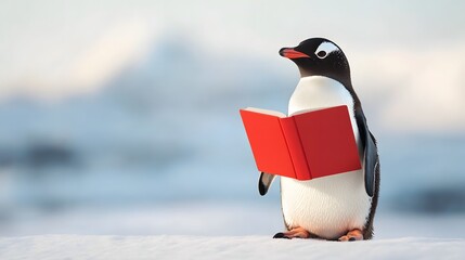 Obraz premium A Creative Wildlife Image of a Penguin Engaging in Reading Adventure