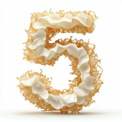 Number 5 made of crispy white onion rings with natural layers and translucent edges isolated on a clean white background