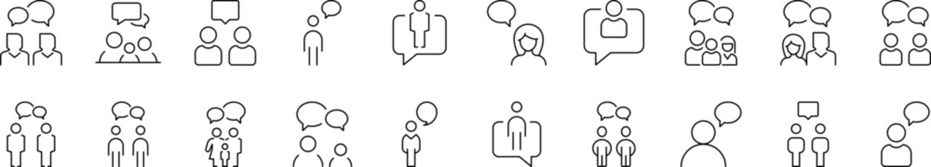 People and Speech Bubble Line Icon Bundle. Outline Signs for Graphic and Web Design, Apps, Adverts, Various Cards