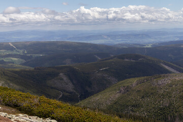 Obraz premium Stunning panoramic views from Sněžka, the highest peak in the Czech Republic
