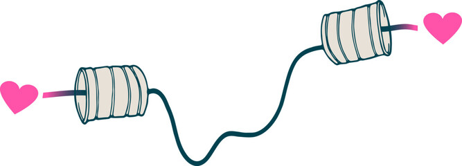 Téléphone artisanal en fil et boîtes de conserve avec cœurs © Peggy Caramel