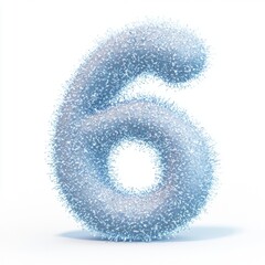 Number 6 made of frozen snow with tiny ice crystals sparkling on its rough yet fluffy surface isolated on a clean white background