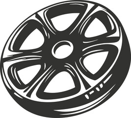 Obraz premium Monochrome vector illustration of a car wheel rim design.
