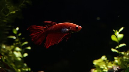 Obraz premium Red Betta Fish Aquarium Underwater Tropical Fish Closeup