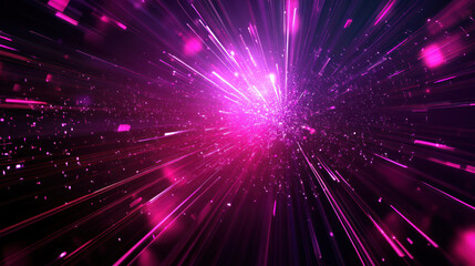 Obraz premium vibrant explosion of pink light beams and particles creates dynamic, futuristic scene. abstract composition suggests movement and energy, evoking sense of speed and innovation