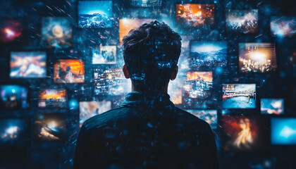 Illustration - Immersed in Multimedia Digital World Data Stream