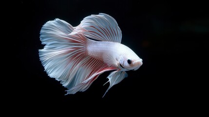 Obraz premium Elegant White Halfmoon Betta Fish in Dark Background