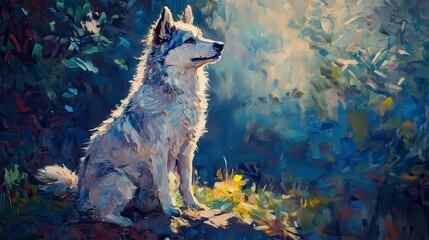 Fototapeta premium Majestic Dog in Forest Oil Painting Nature Scene