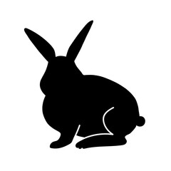Hare silhouette. Easter bunny shape, shadow, profile. Black astrology and eastern horoscope symbol, rabbit icon of Chinese zodiac, side view. Flat vector hand drawn illustration.