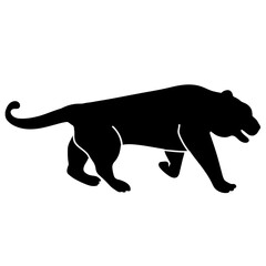 Chinese tiger silhouette. Asian wildcat shape, black shadow. Wild cat animal roaring. Oriental lunar astrological horoscope symbol, stencil. Flat vector hand drawn illustration.