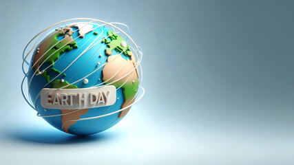Earth Day Globe with Interconnected Lines presented against a soft light-gray background, Copy Space for your text