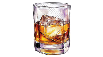 glass of whiskey watercolor isolated on white background 